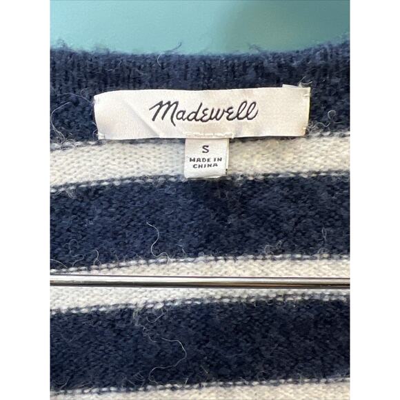 Madewell Small Cozy Navy Walker Long Striped Cardigan Sweater Alpaca Blend Soft - Picture 2 of 7